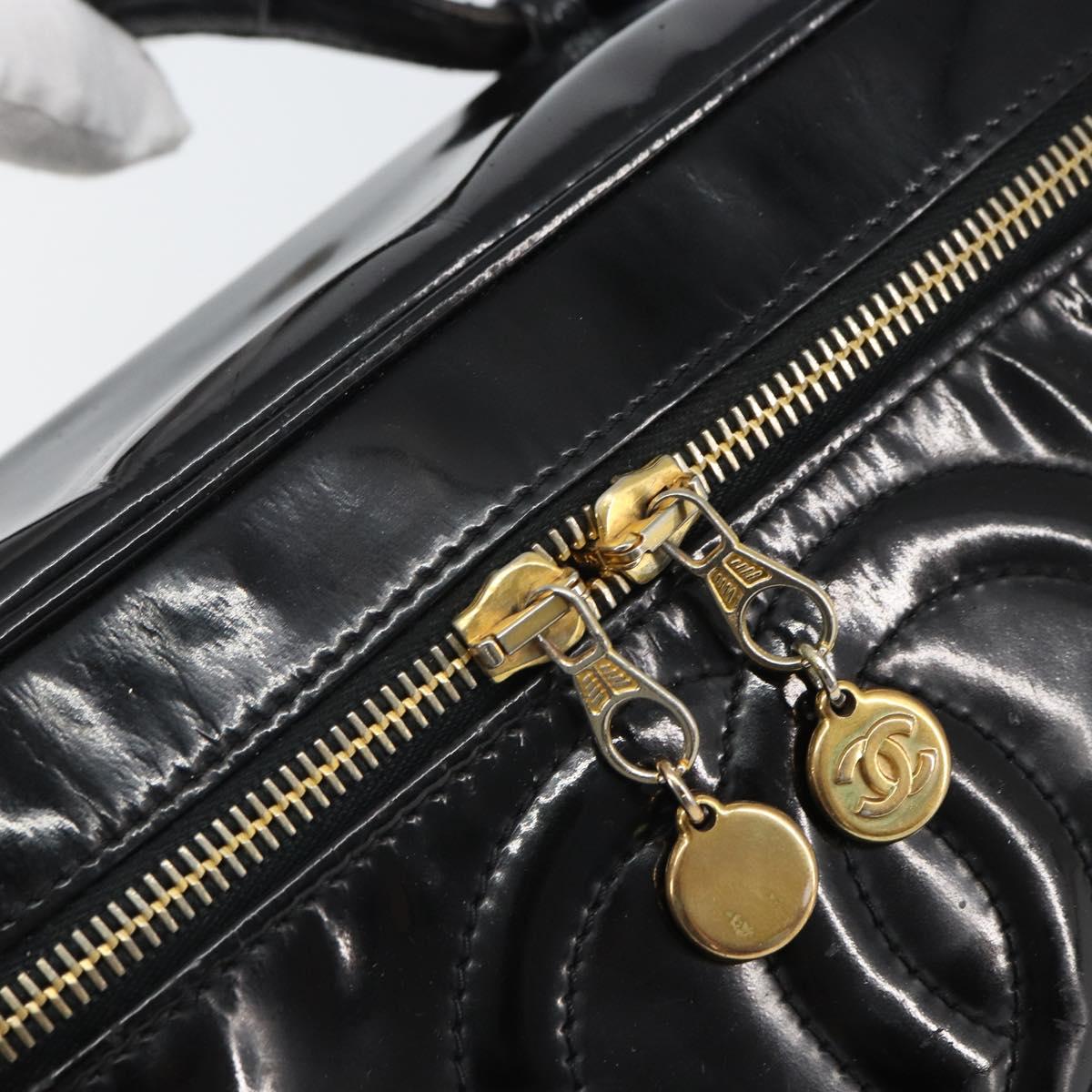 CHANEL Vanity Pouch Patent leather Black Gold CC Auth fm5051