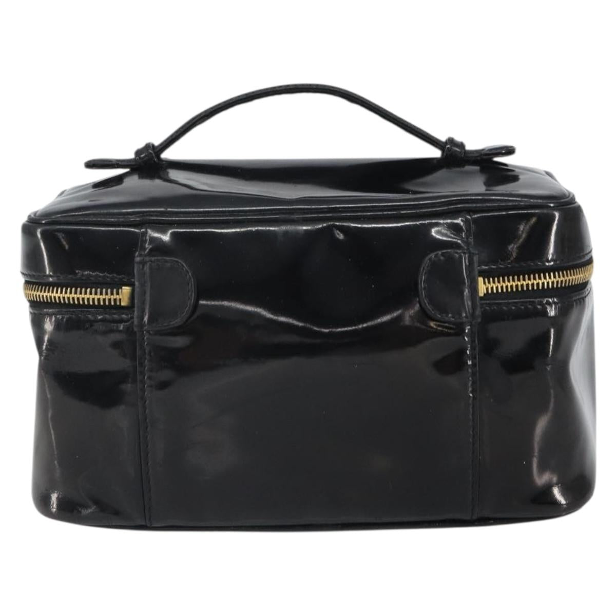 CHANEL Vanity Pouch Patent leather Black Gold CC Auth fm5051