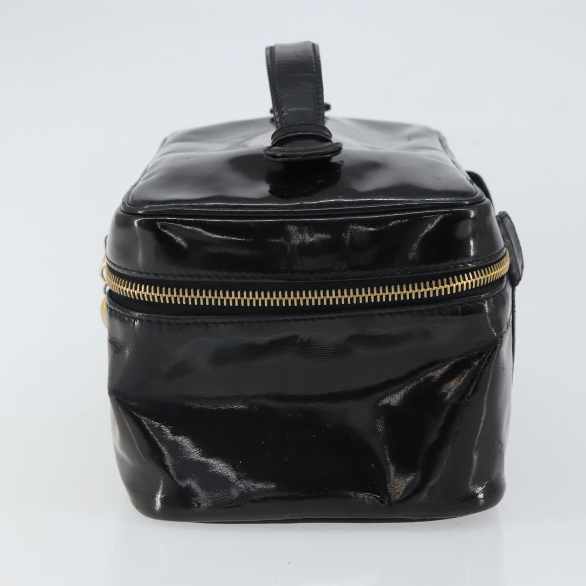 CHANEL Vanity Pouch Patent leather Black Gold CC Auth fm5051