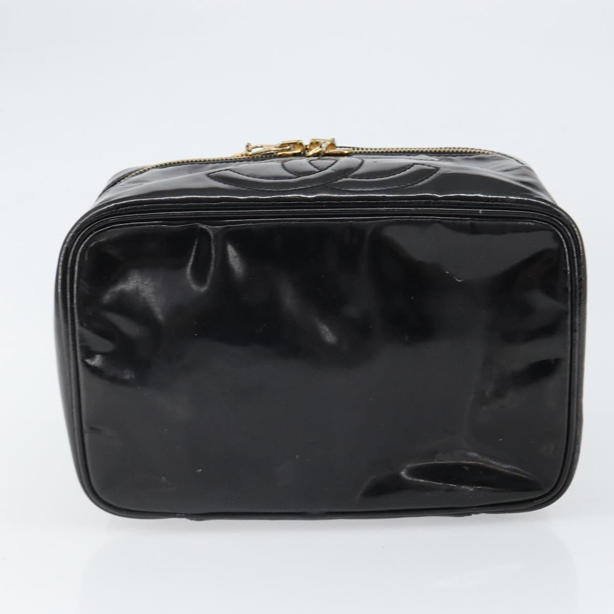 CHANEL Vanity Pouch Patent leather Black Gold CC Auth fm5051