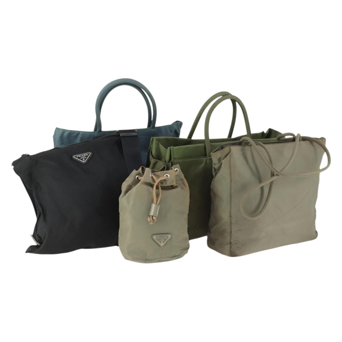 PRADA Bag Nylon 5 Set Black Khaki blue Auth fm5059