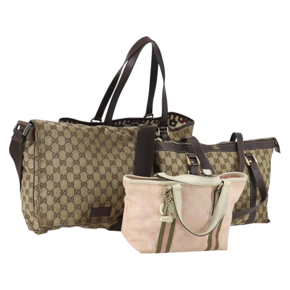 GUCCI GG Canvas Web Sherry Line Bag Sherry Line 4 Set Beige Pink Auth fm5060