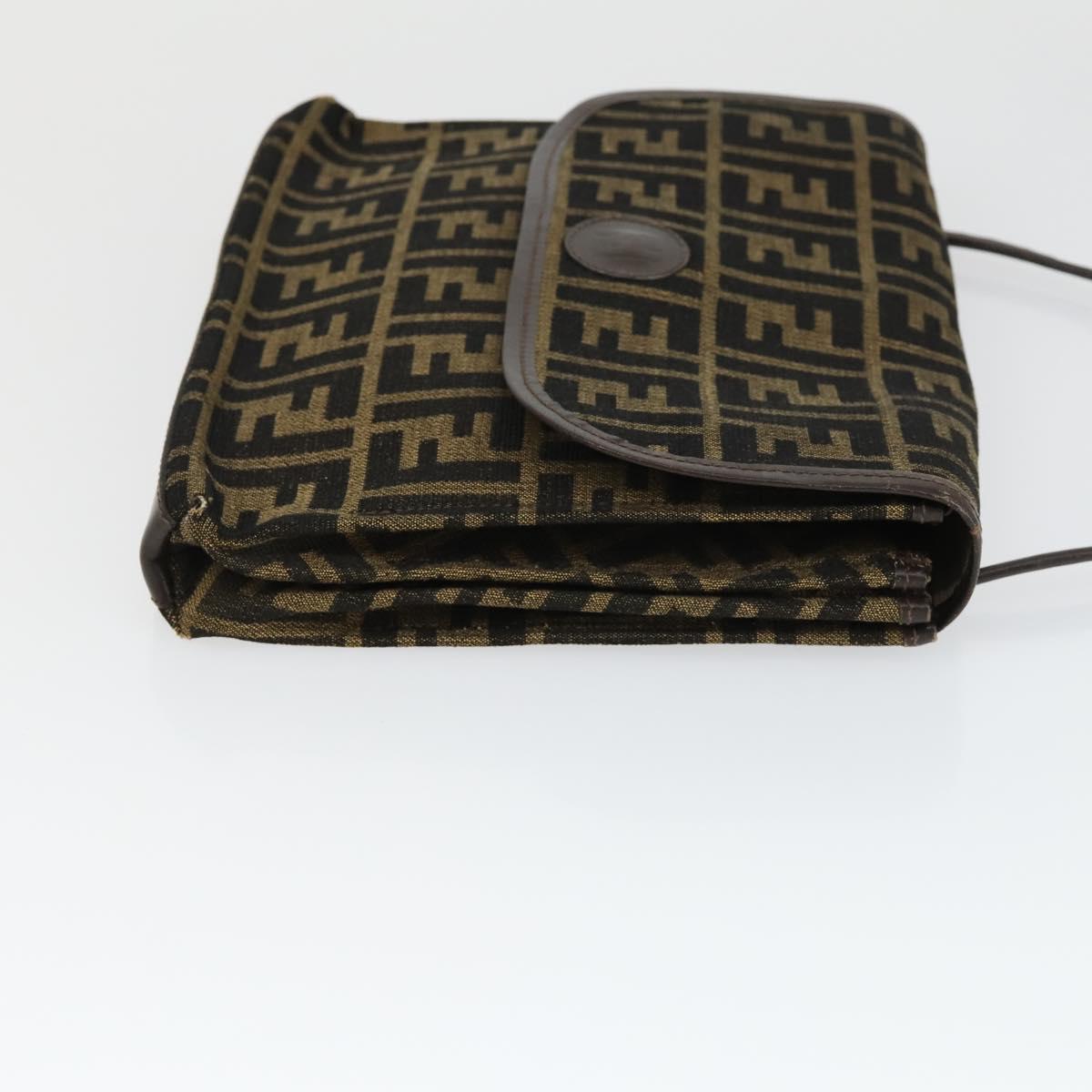 FENDI Zucca Canvas Zucchino Canvas Bag PVC 3 Set Black Brown Auth fm5063