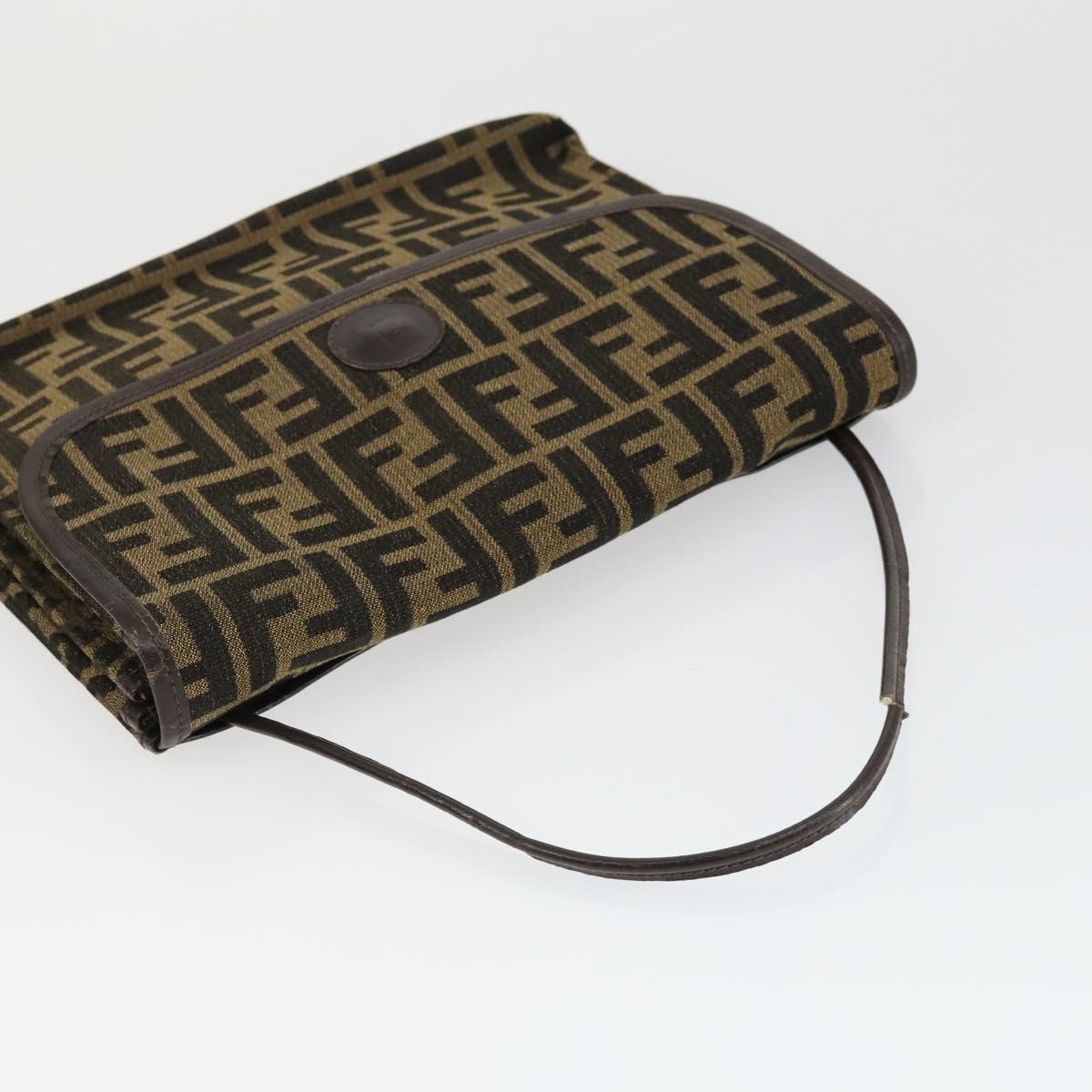 FENDI Zucca Canvas Zucchino Canvas Bag PVC 3 Set Black Brown Auth fm5063