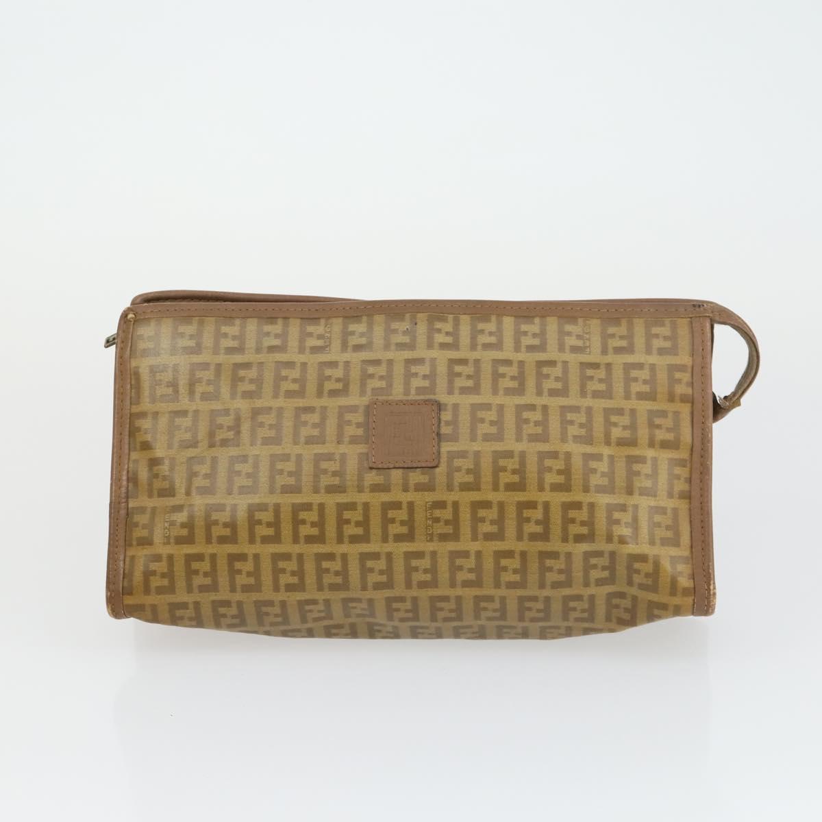 FENDI Zucca Canvas Zucchino Canvas Bag PVC 3 Set Black Brown Auth fm5063