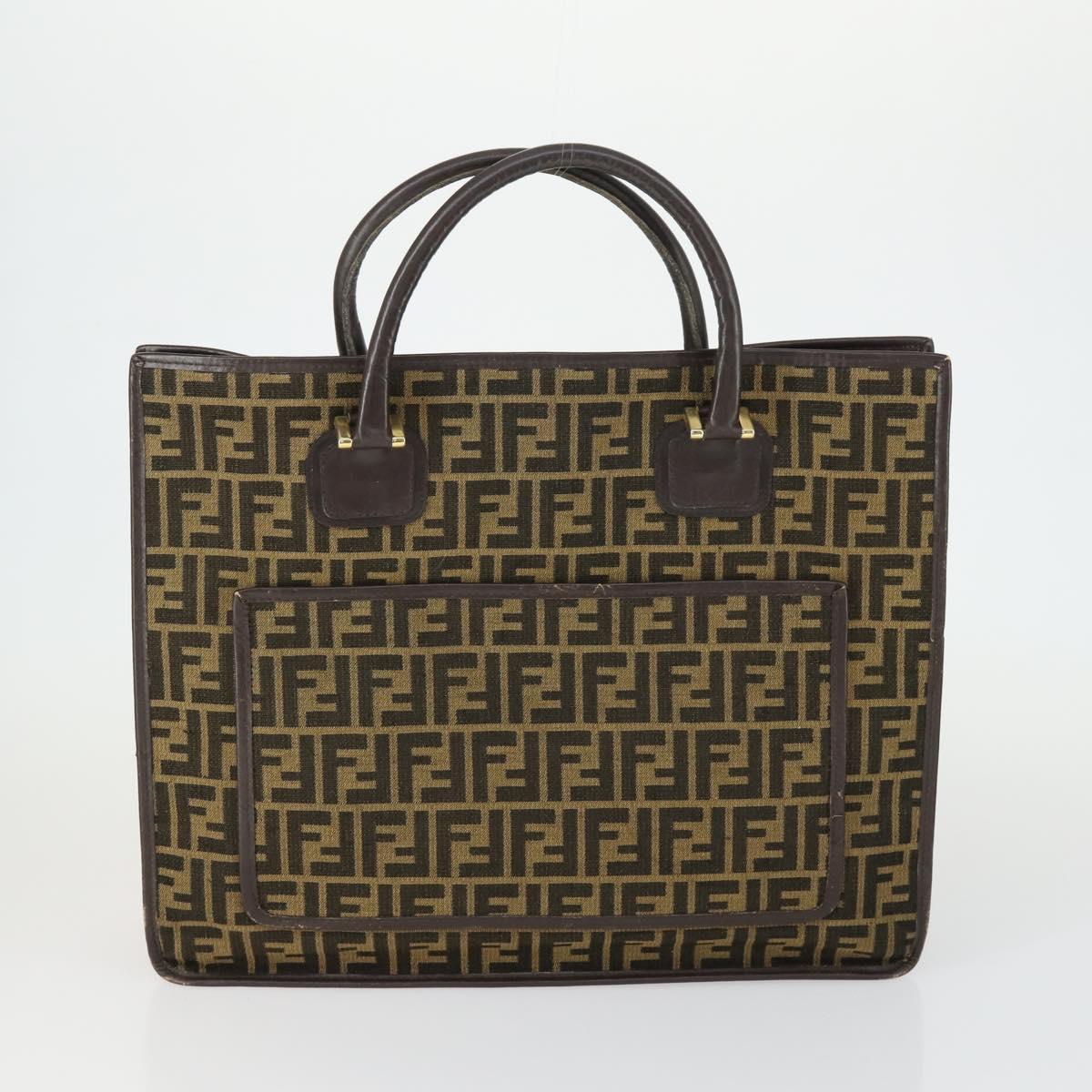 FENDI Zucca Canvas Zucchino Canvas Bag PVC 3 Set Black Brown Auth fm5063