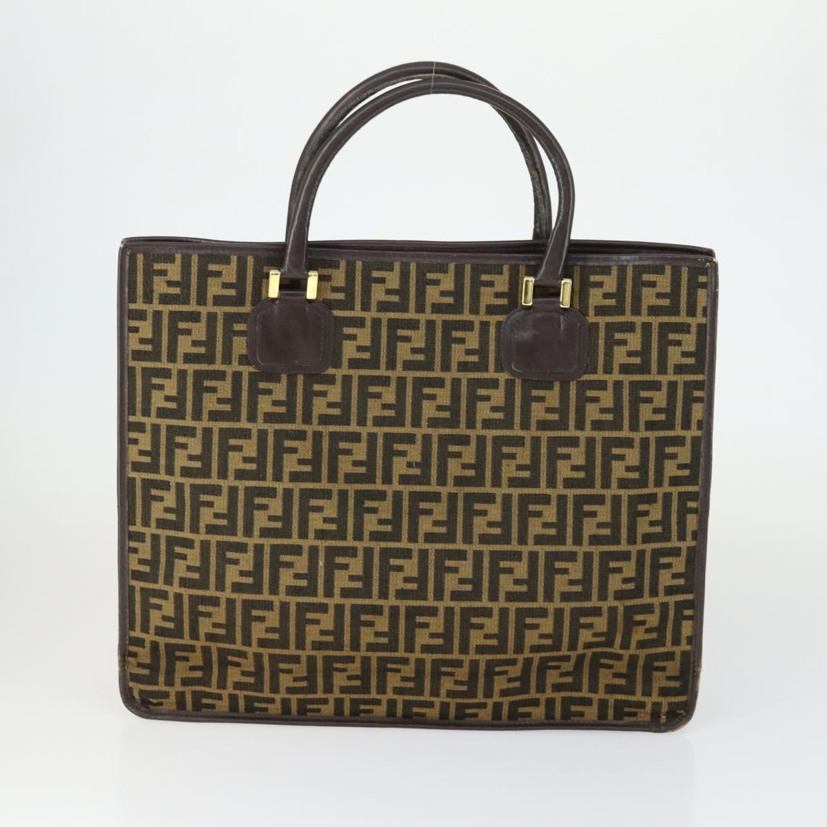 FENDI Zucca Canvas Zucchino Canvas Bag PVC 3 Set Black Brown Auth fm5063