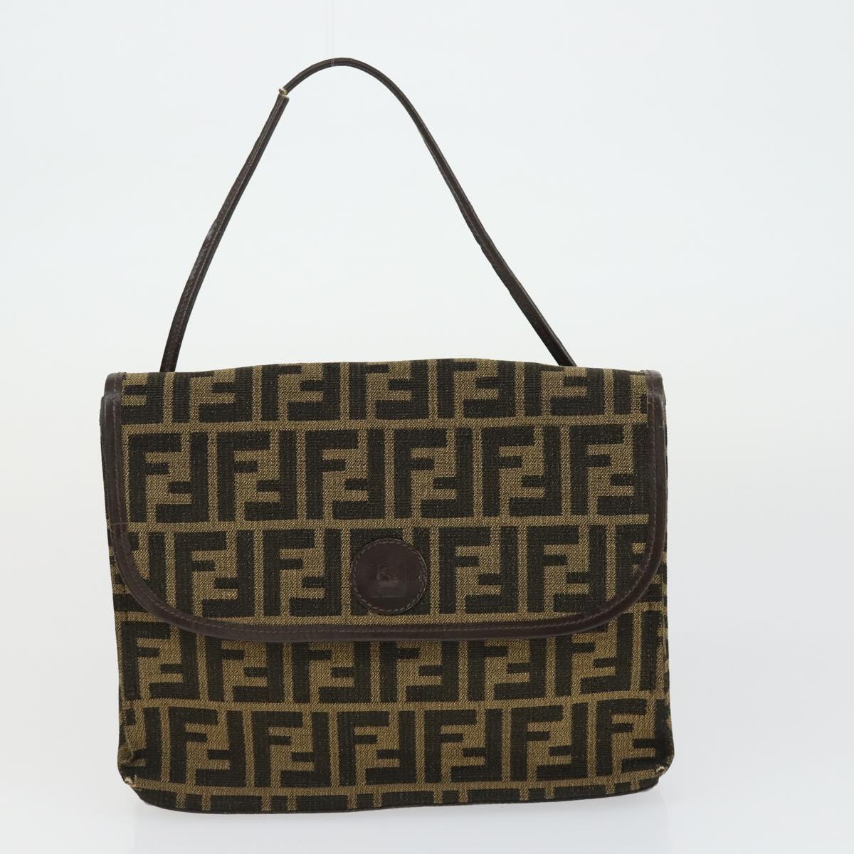 FENDI Zucca Canvas Zucchino Canvas Bag PVC 3 Set Black Brown Auth fm5063