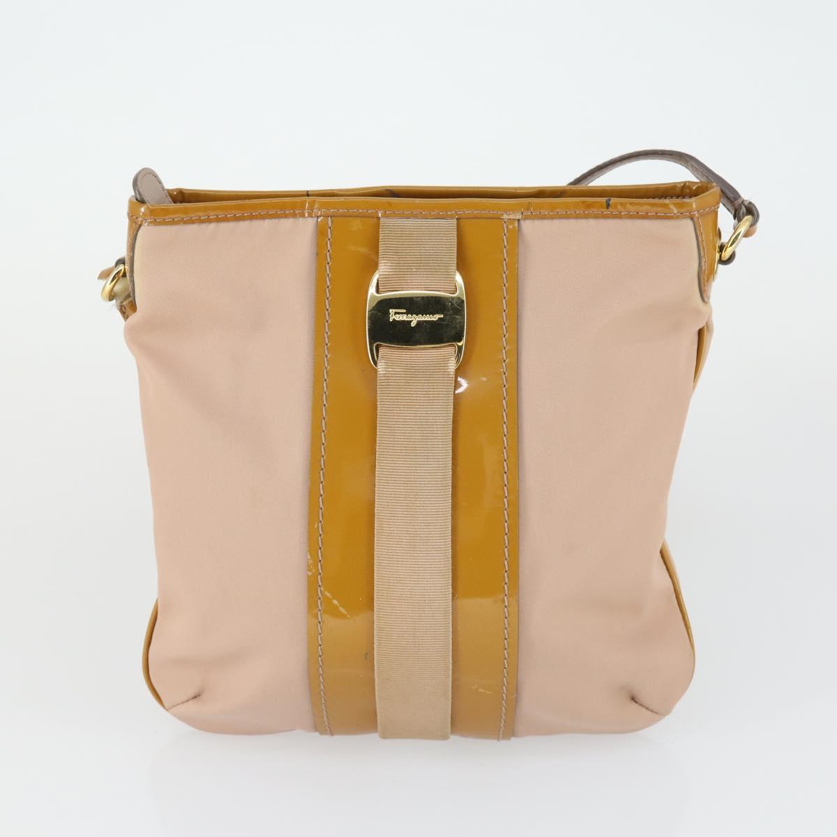 Salvatore Ferragamo Vala Bag Leather nylon 3 Set Beige Brown Auth fm5064