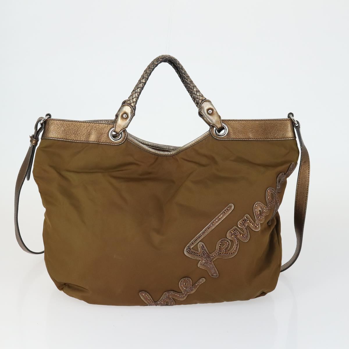 Salvatore Ferragamo Vala Bag Leather nylon 3 Set Beige Brown Auth fm5064