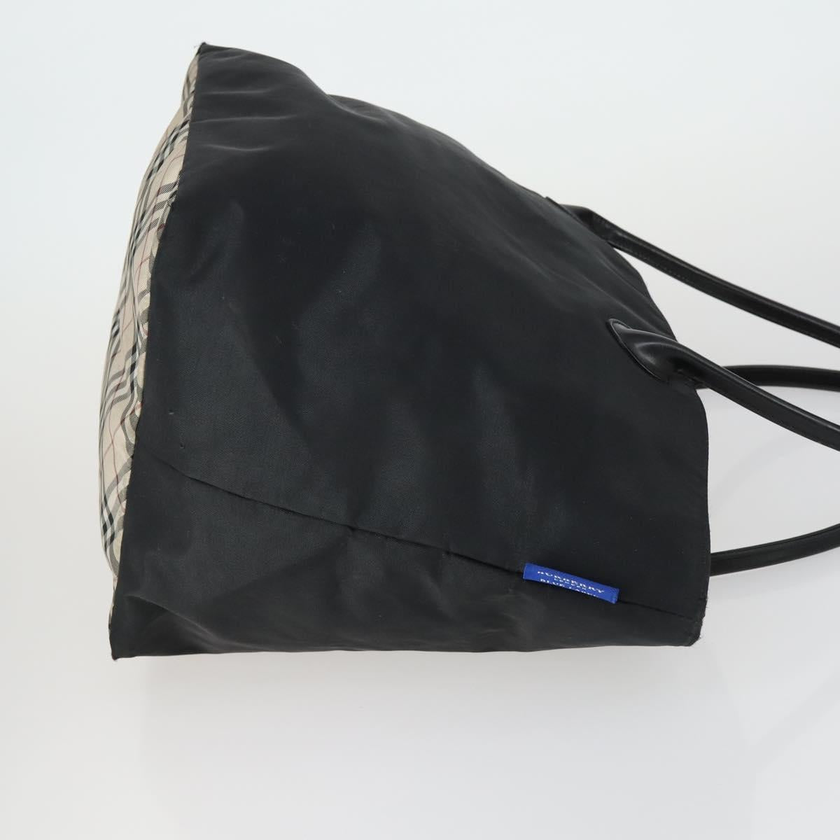 BURBERRY Nova Check Blue Black Label Hand Bag Canvas 4 Set Beige Auth fm5065