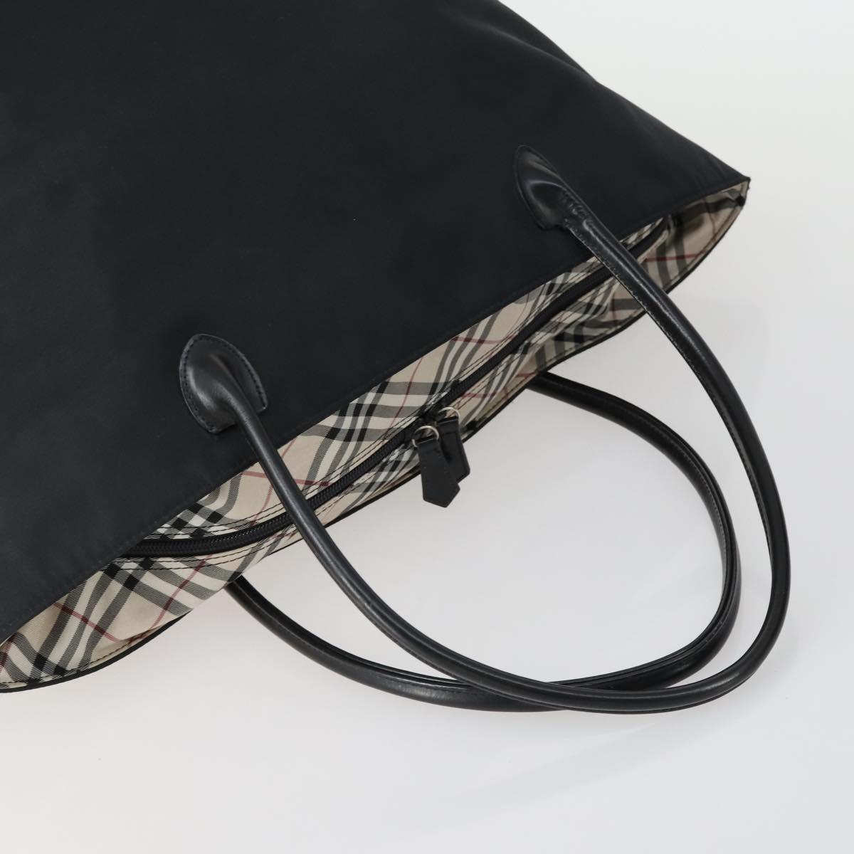 BURBERRY Nova Check Blue Black Label Hand Bag Canvas 4 Set Beige Auth fm5065