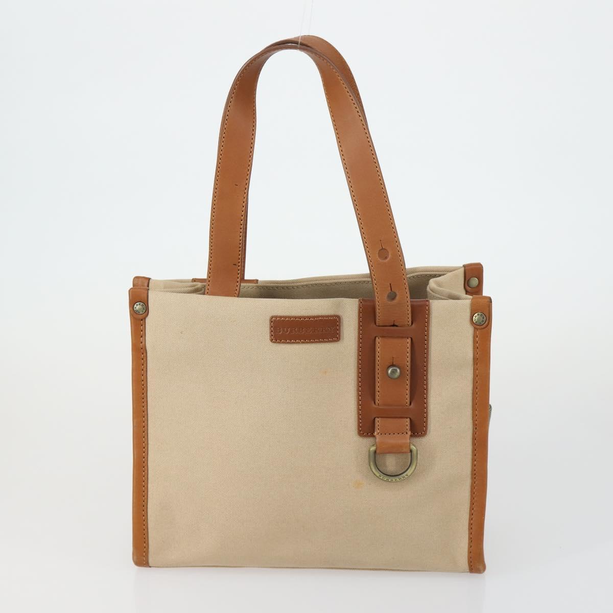 BURBERRY Nova Check Blue Black Label Hand Bag Canvas 4 Set Beige Auth fm5065