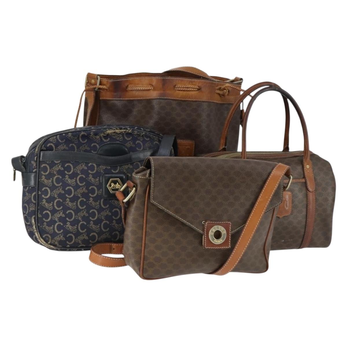 CELINE Macadam Canvas C Macadam Canvas Bag PVC 4 Set Brown Navy Auth fm5067