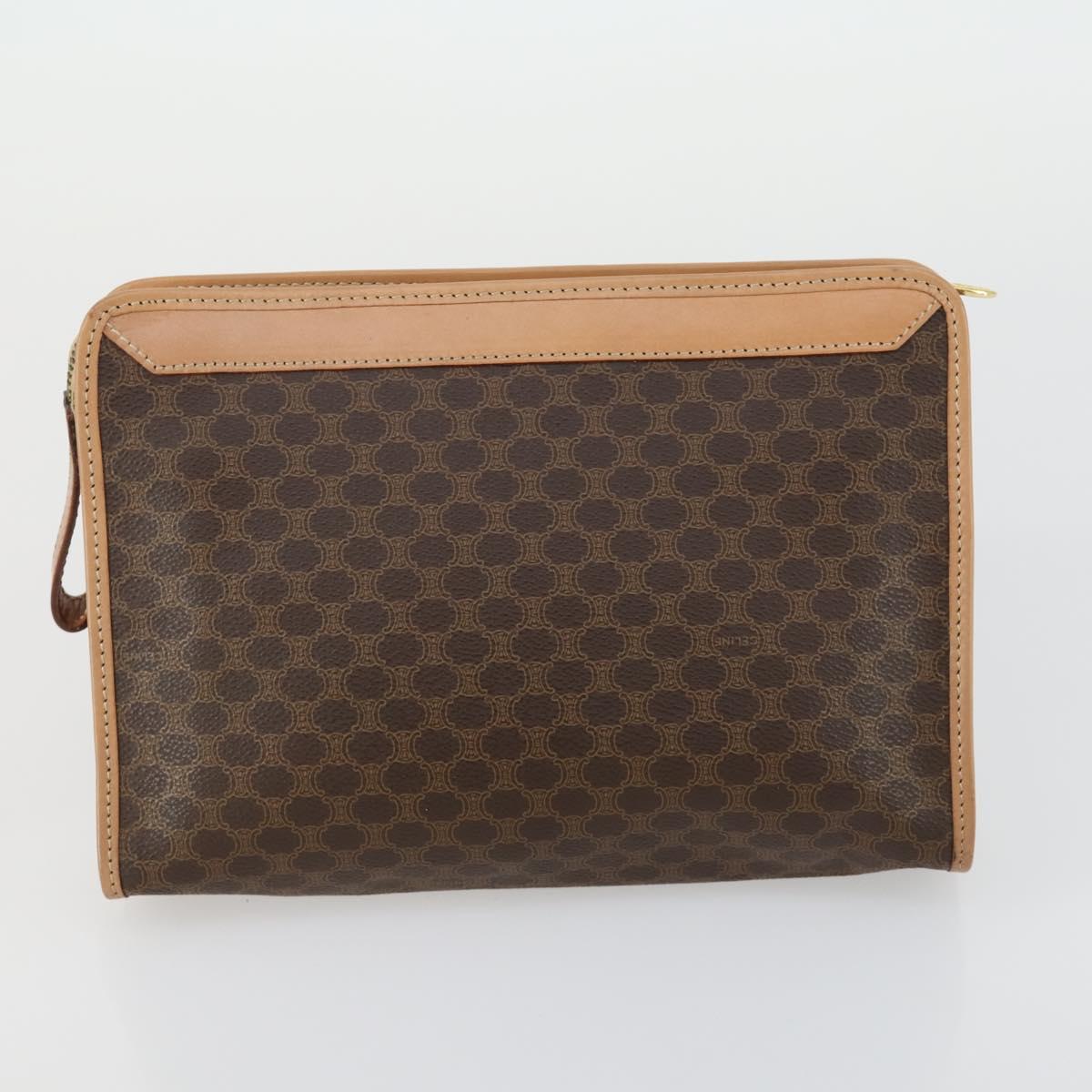CELINE Macadam Canvas Clutch Bag PVC Leather 2 Set Brown Auth fm5068