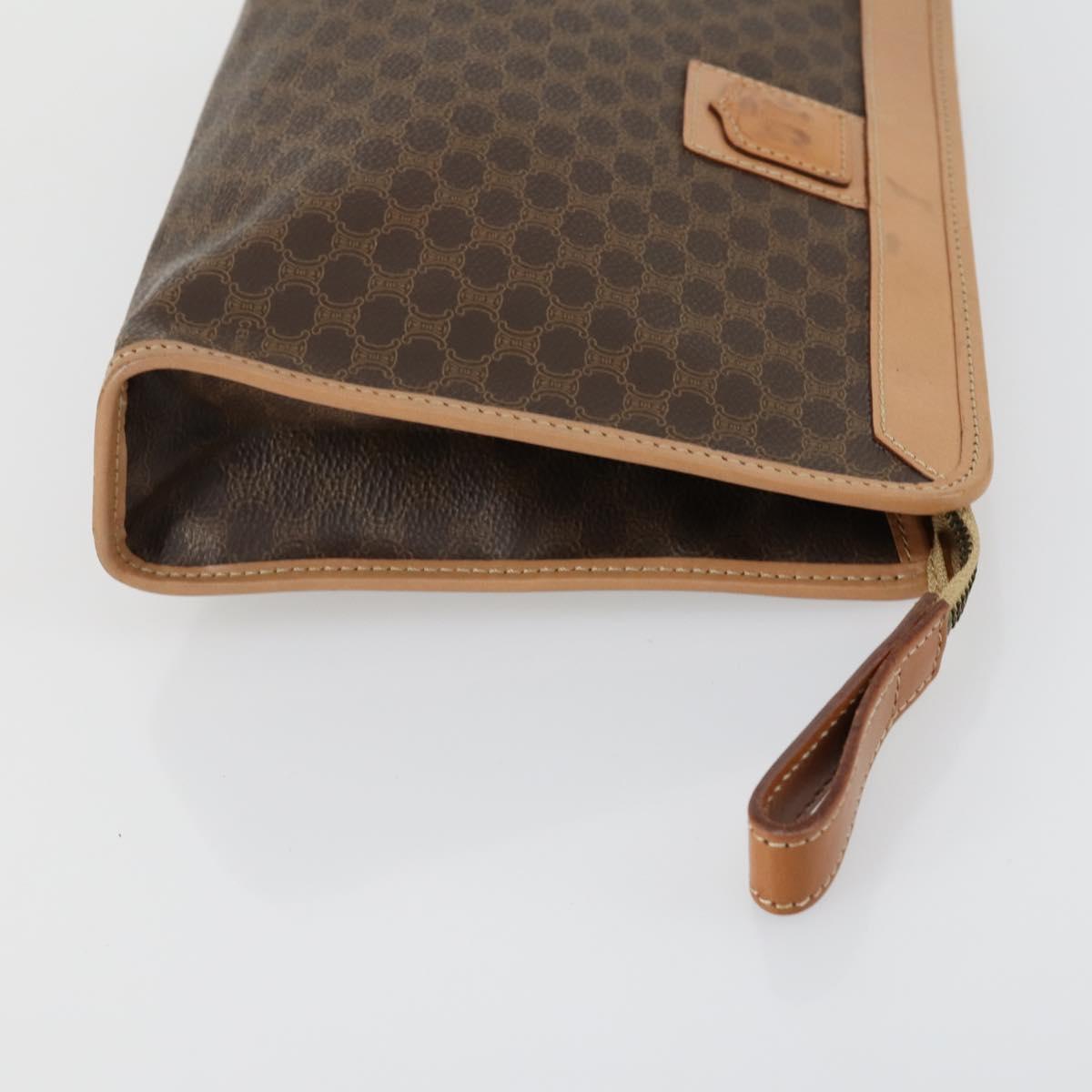 CELINE Macadam Canvas Clutch Bag PVC Leather 2 Set Brown Auth fm5068