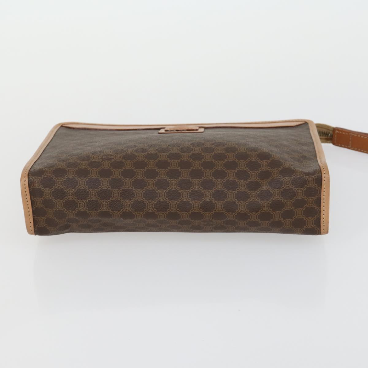 CELINE Macadam Canvas Clutch Bag PVC Leather 2 Set Brown Auth fm5068