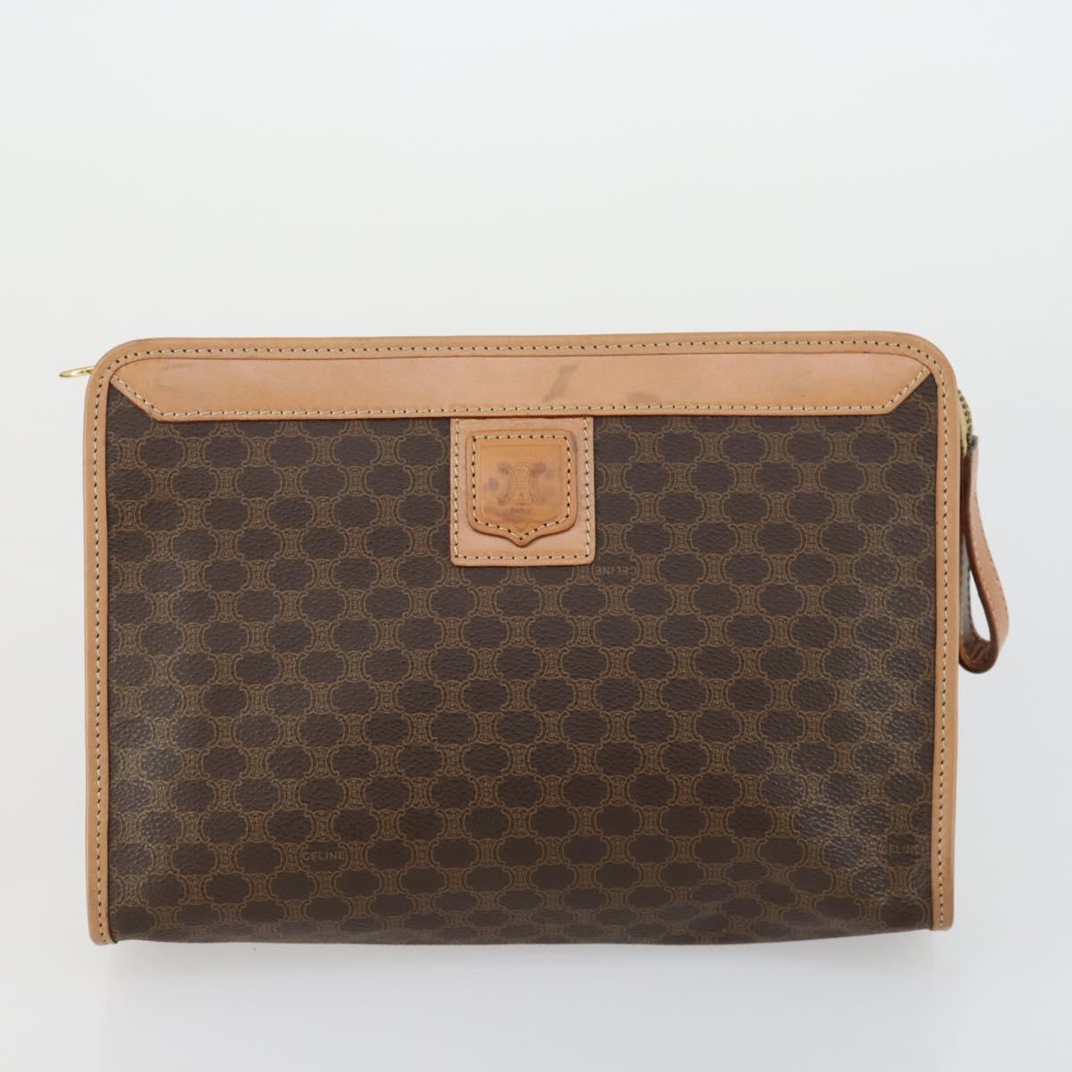 CELINE Macadam Canvas Clutch Bag PVC Leather 2 Set Brown Auth fm5068