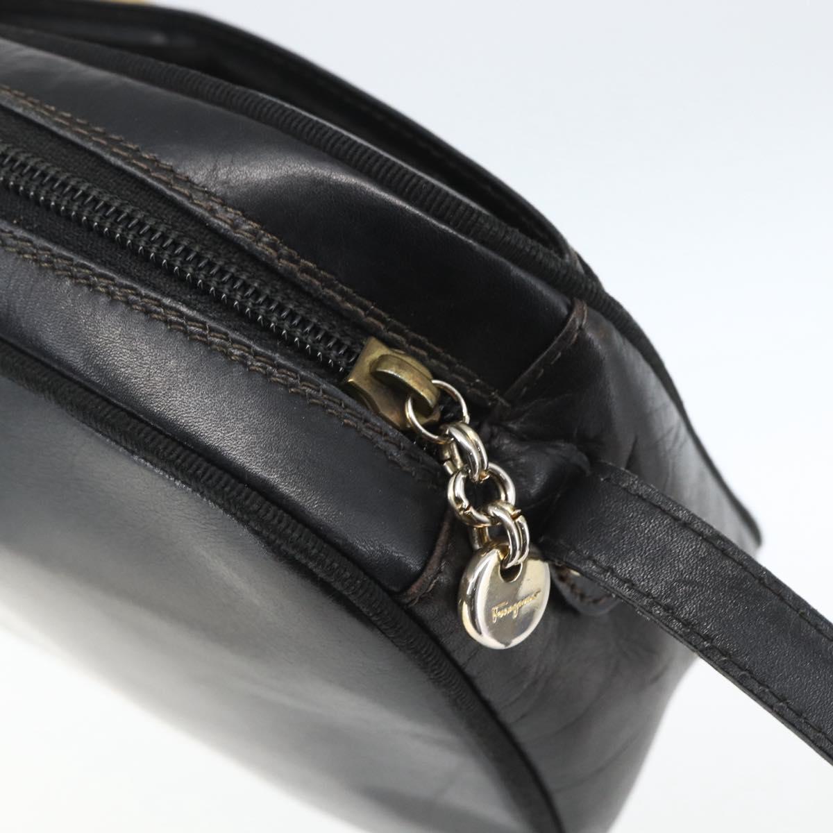 Salvatore Ferragamo Vala Shoulder Bag Leather Black Gold Auth fm5071
