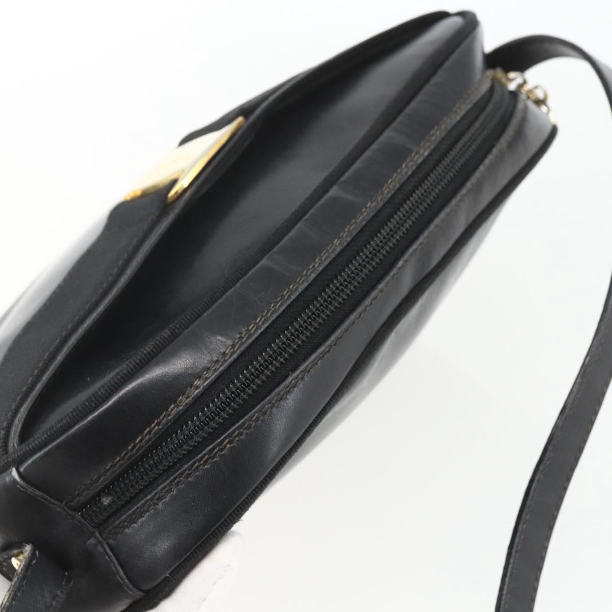 Salvatore Ferragamo Vala Shoulder Bag Leather Black Gold Auth fm5071