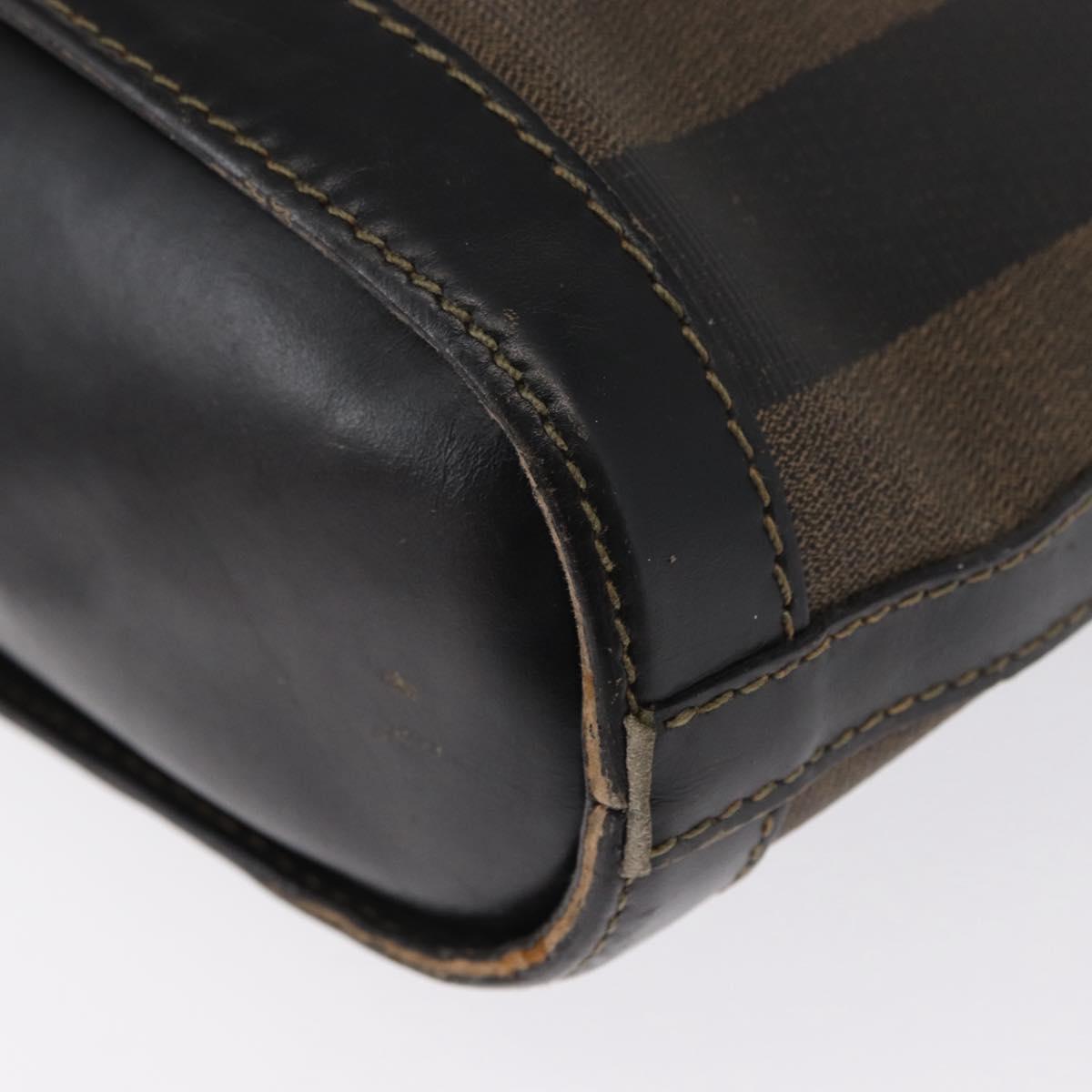 FENDI Pecan Canvas Shoulder Bag PVC Black Brown gold Auth fm5072