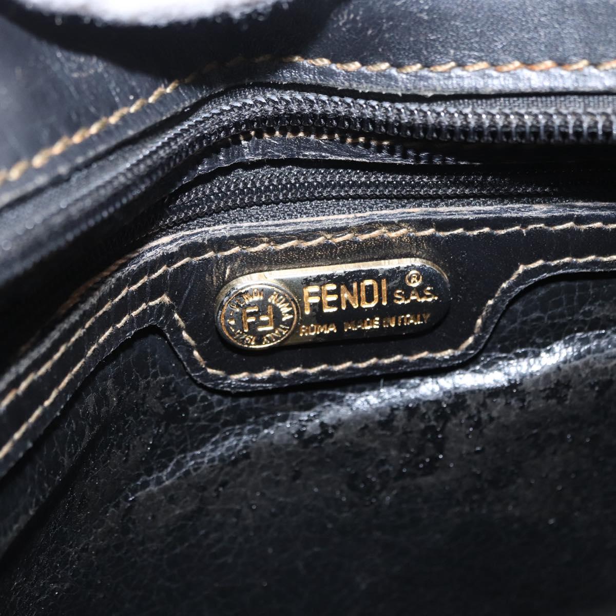 FENDI Pecan Canvas Shoulder Bag PVC Black Brown gold Auth fm5072