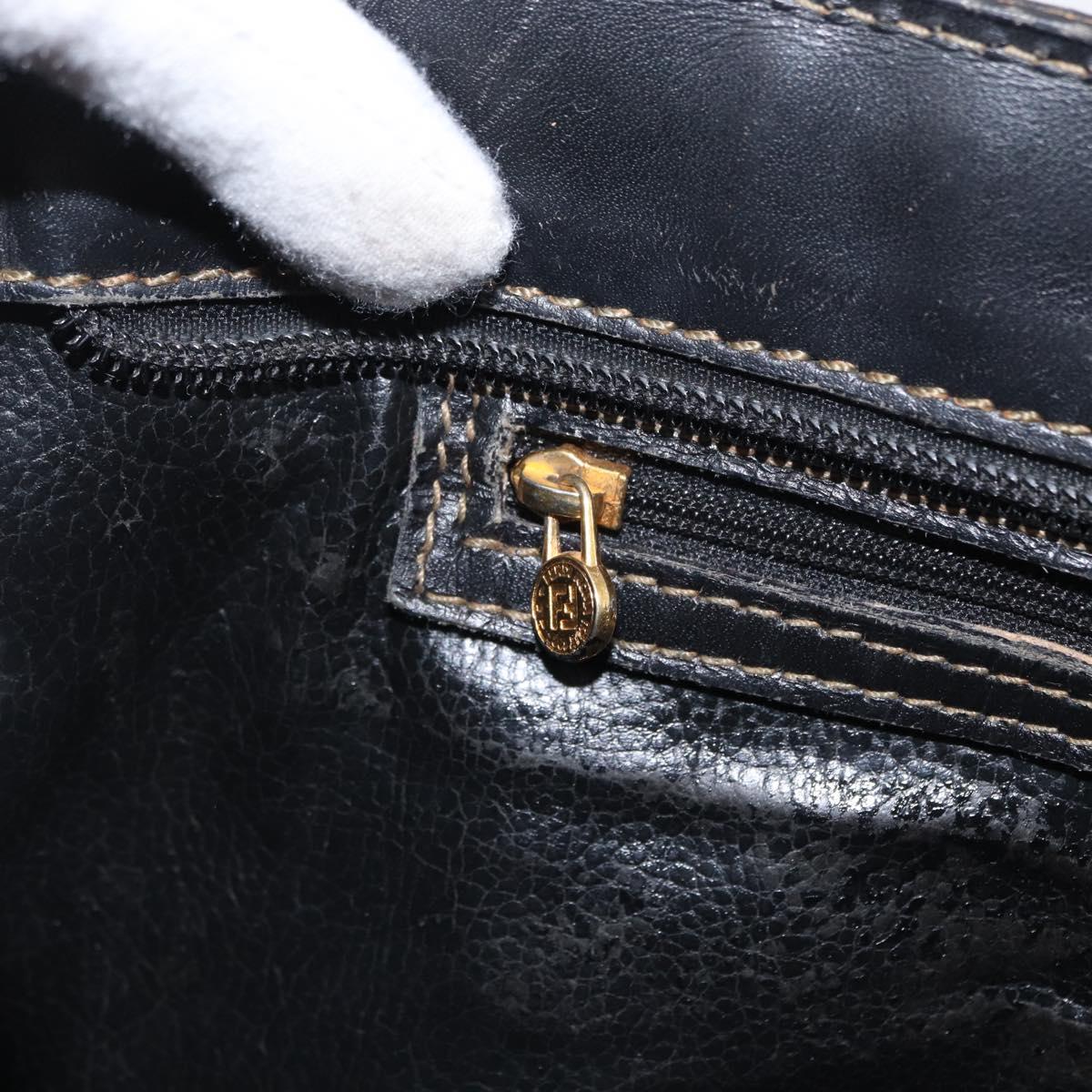FENDI Pecan Canvas Shoulder Bag PVC Black Brown gold Auth fm5072