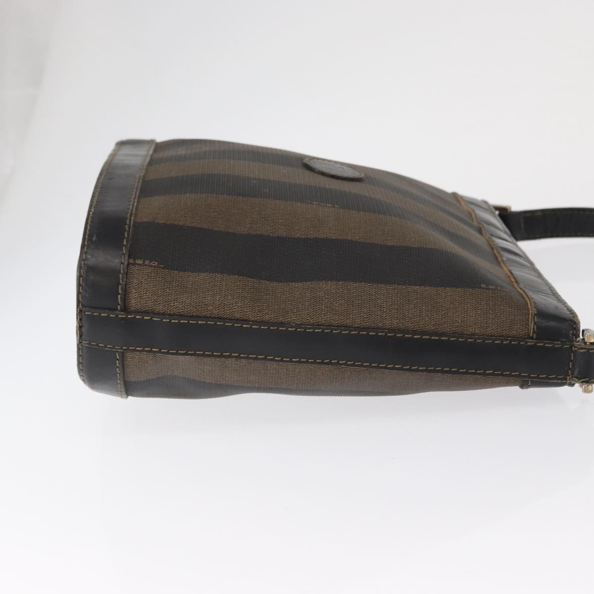 FENDI Pecan Canvas Shoulder Bag PVC Black Brown gold Auth fm5072