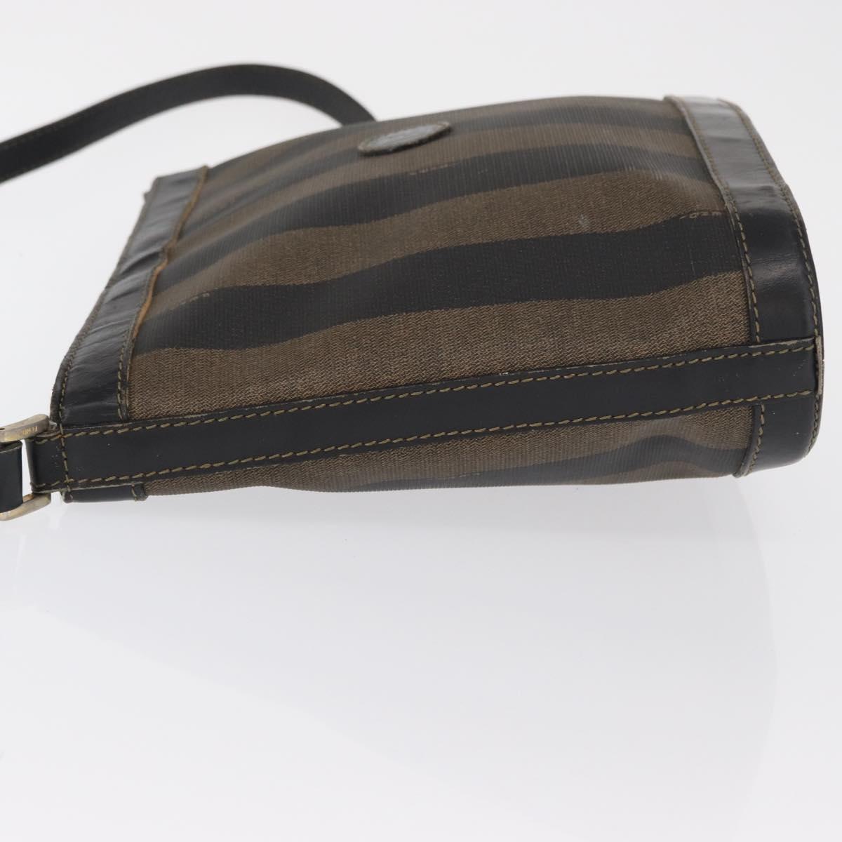 FENDI Pecan Canvas Shoulder Bag PVC Black Brown gold Auth fm5072