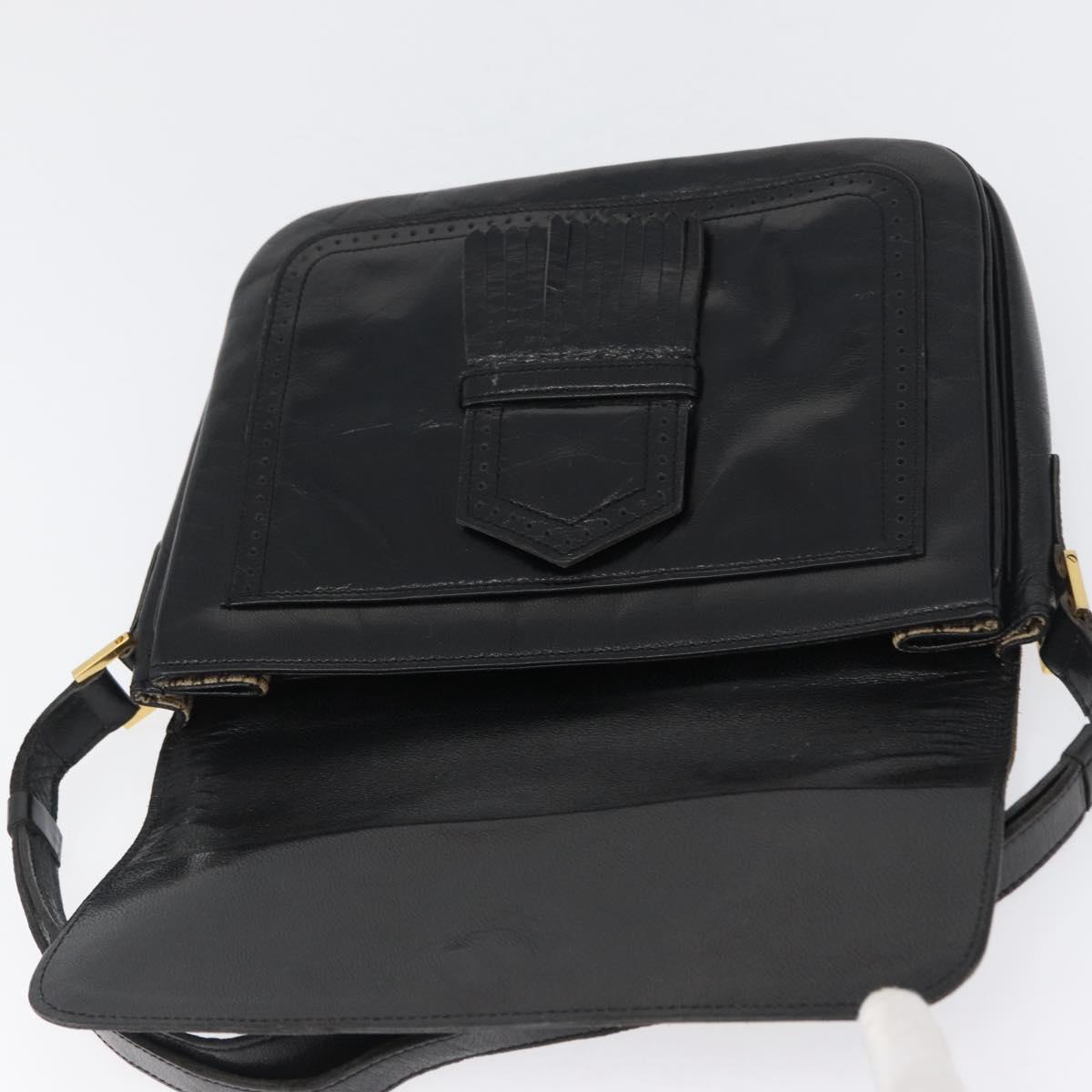 SAINT LAURENT Shoulder Bag Leather Black gold Auth fm5080