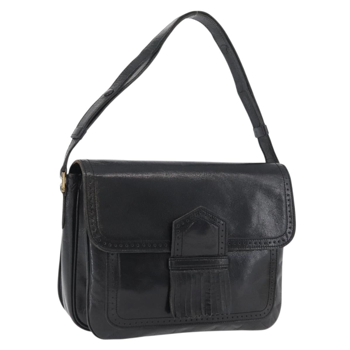 SAINT LAURENT Shoulder Bag Leather Black gold Auth fm5080