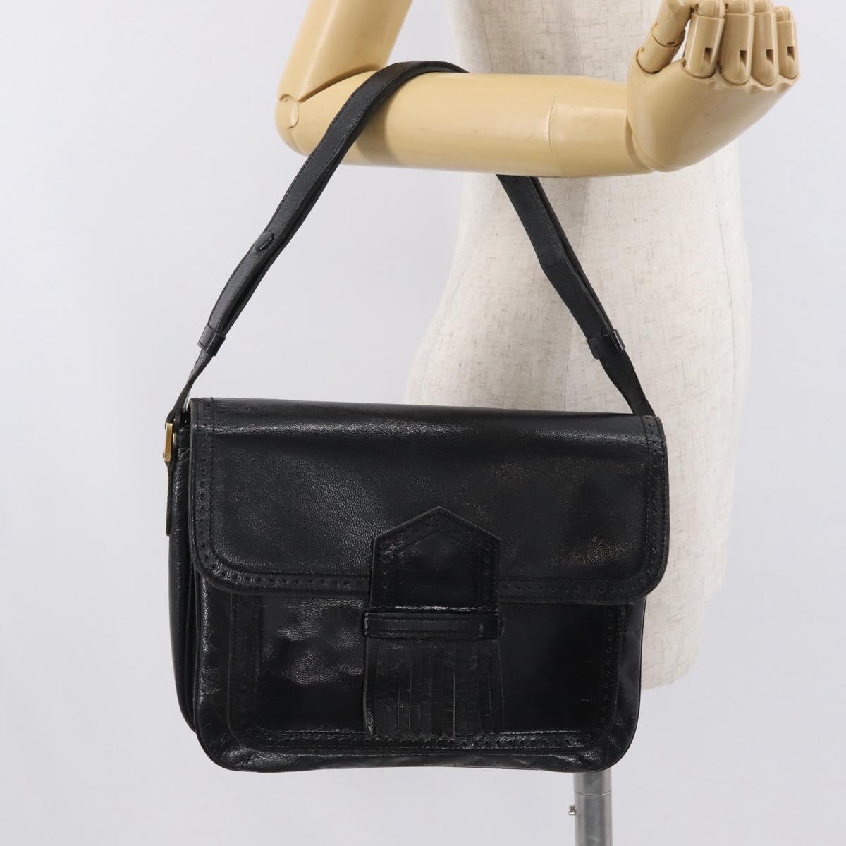 SAINT LAURENT Shoulder Bag Leather Black gold Auth fm5080