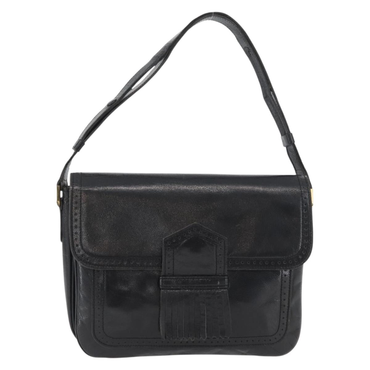 SAINT LAURENT Shoulder Bag Leather Black gold Auth fm5080