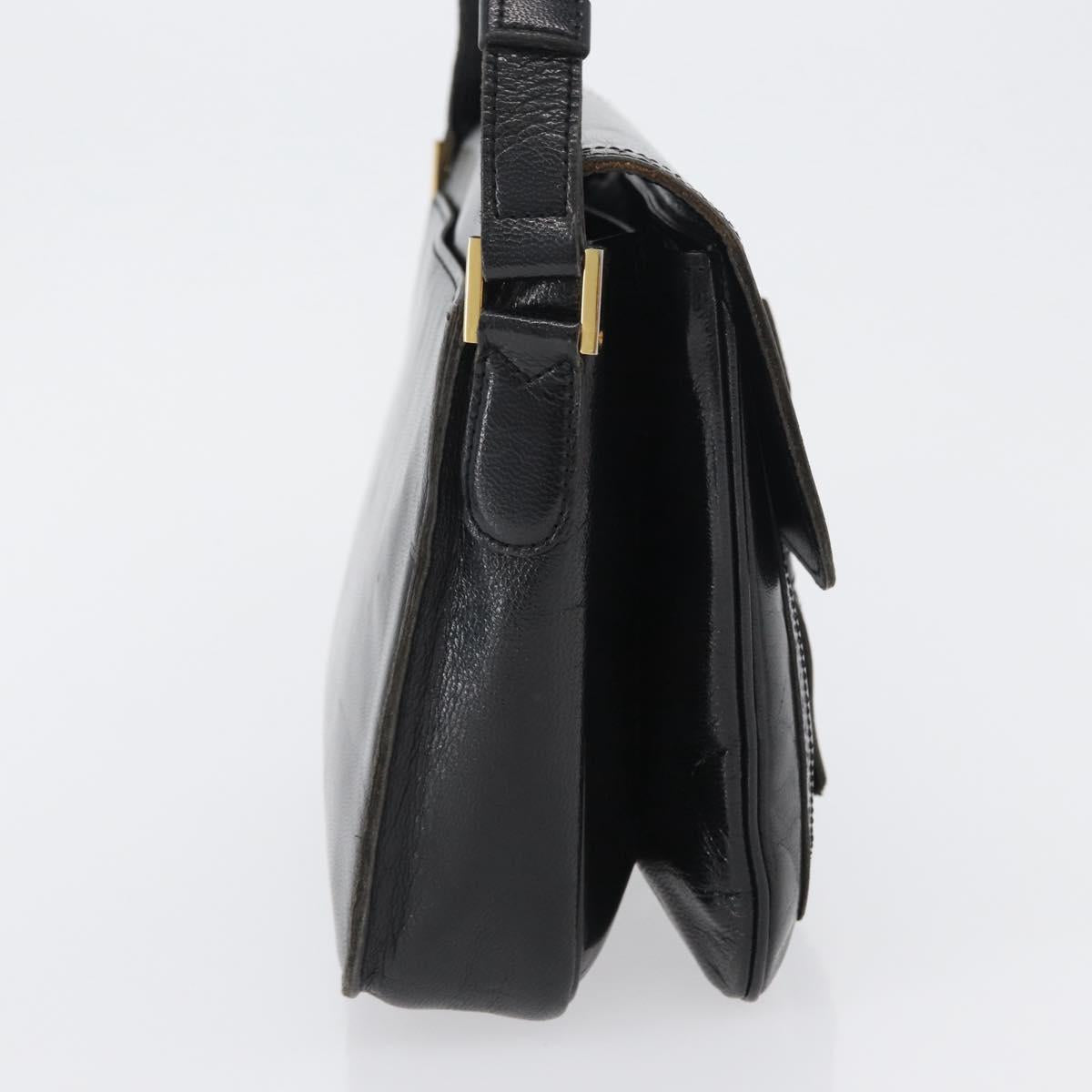 SAINT LAURENT Shoulder Bag Leather Black gold Auth fm5080