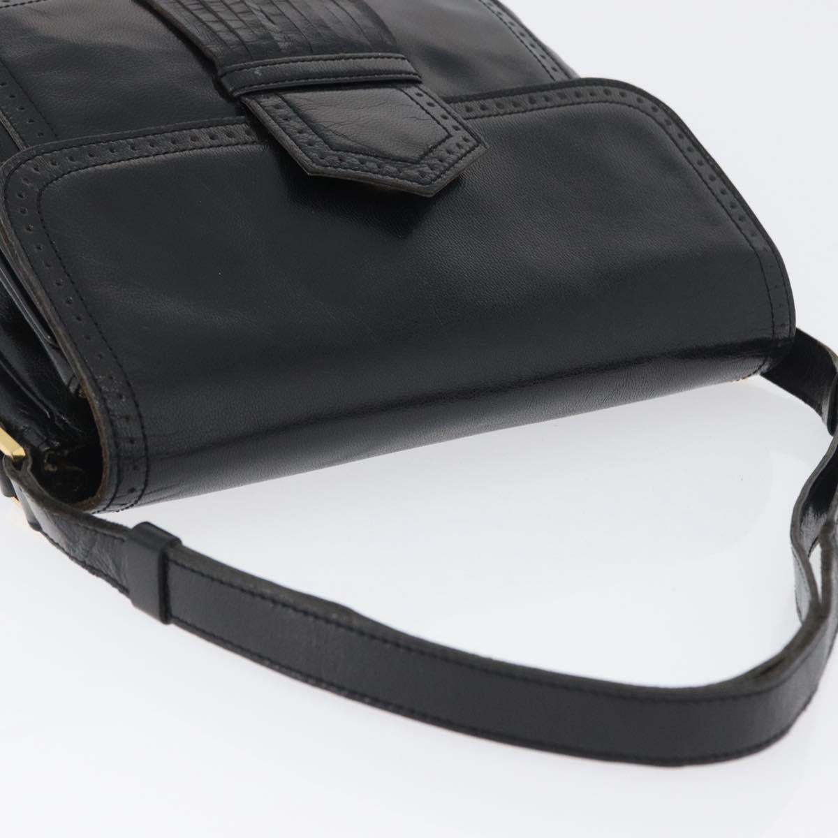SAINT LAURENT Shoulder Bag Leather Black gold Auth fm5080