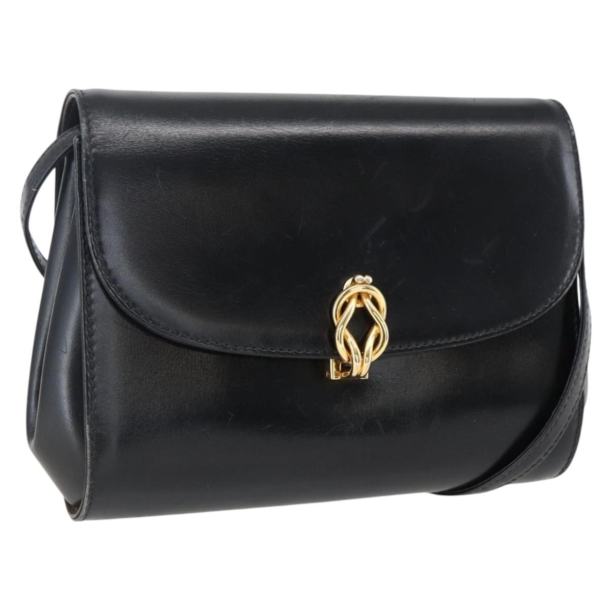 GUCCI Shoulder Bag Leather Black Gold 004 056 0219 Auth fm5081