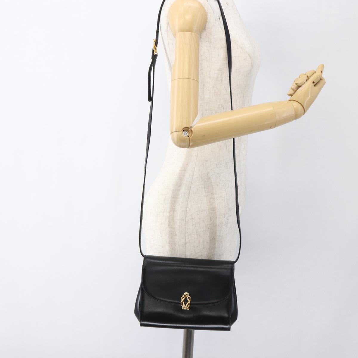 GUCCI Shoulder Bag Leather Black Gold 004 056 0219 Auth fm5081