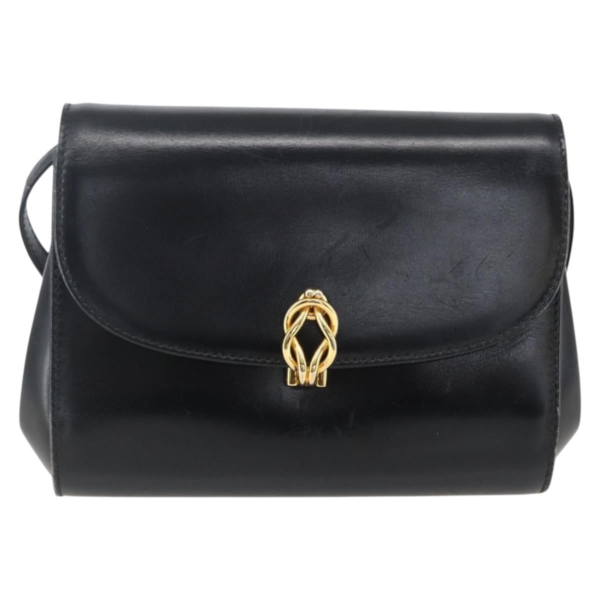 GUCCI Shoulder Bag Leather Black Gold 004 056 0219 Auth fm5081