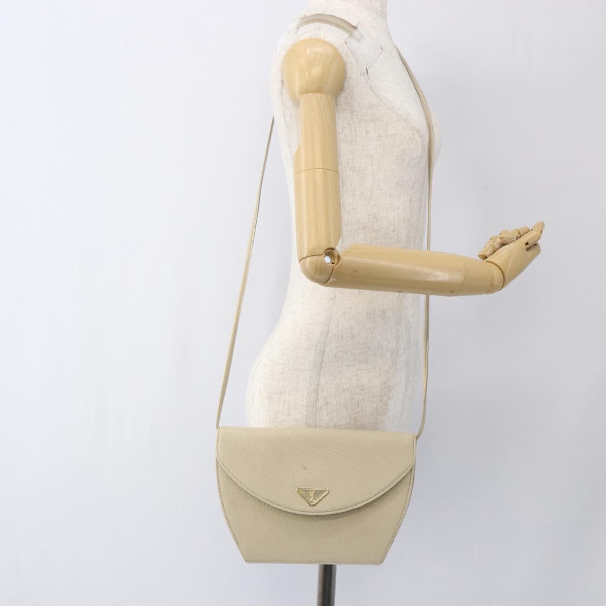 SAINT LAURENT Shoulder Bag Leather Ivory Gold Auth fm5082