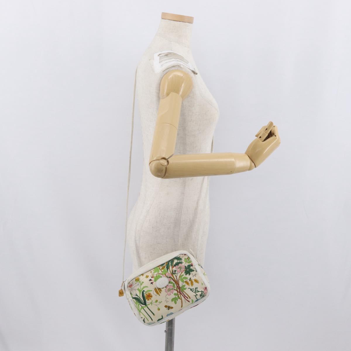 GUCCI Flora Shoulder Bag Canvas Leather White Gold 007 14 0068 Auth fm5083