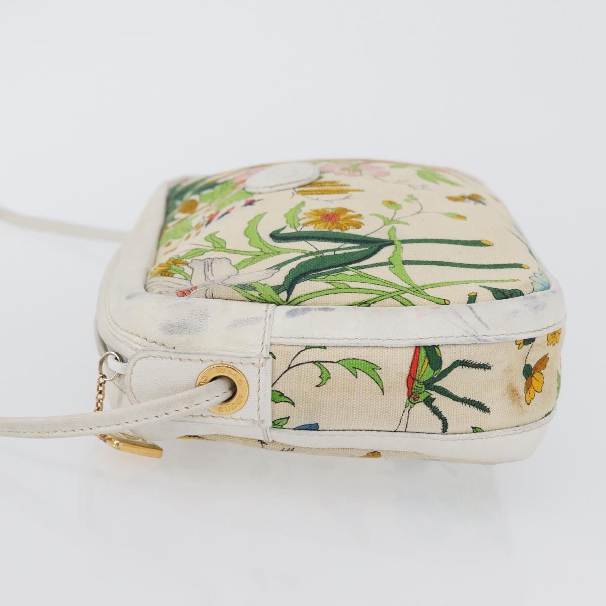 GUCCI Flora Shoulder Bag Canvas Leather White Gold 007 14 0068 Auth fm5083