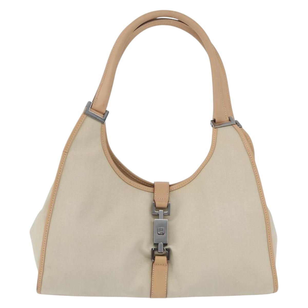 GUCCI Jackie Shoulder Bag Canvas Leather Beige Silver 002 1067 Auth fm5084