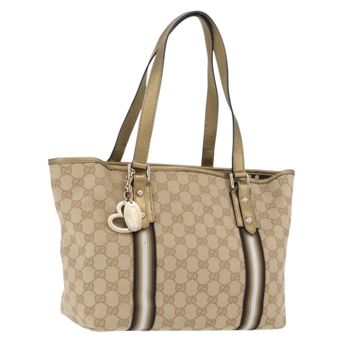 GUCCI GG Canvas Tote Bag Beige Gold 137396 Auth fm5086