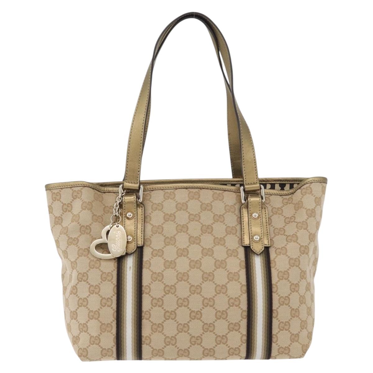 GUCCI GG Canvas Tote Bag Beige Gold 137396 Auth fm5086
