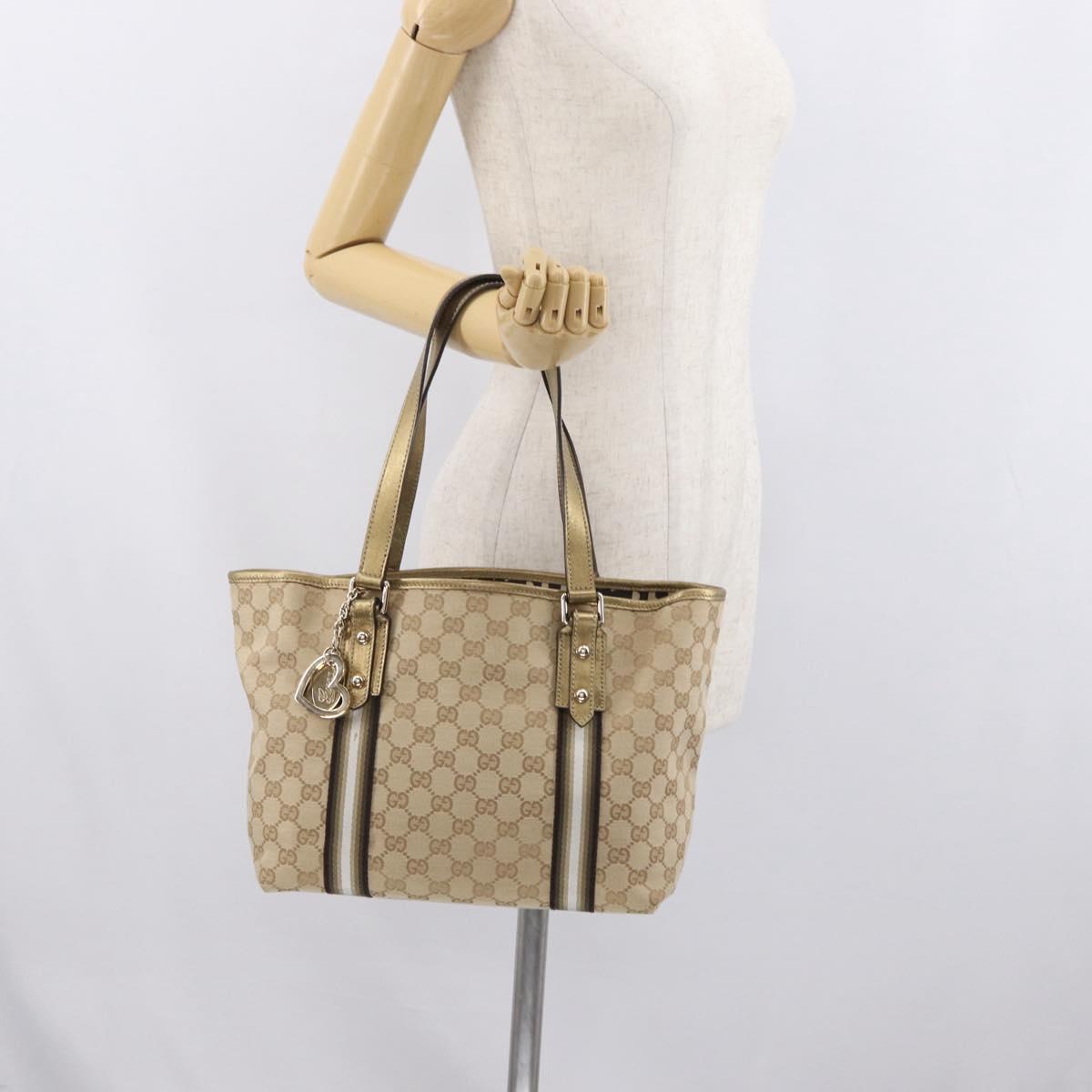 GUCCI GG Canvas Tote Bag Beige Gold 137396 Auth fm5086