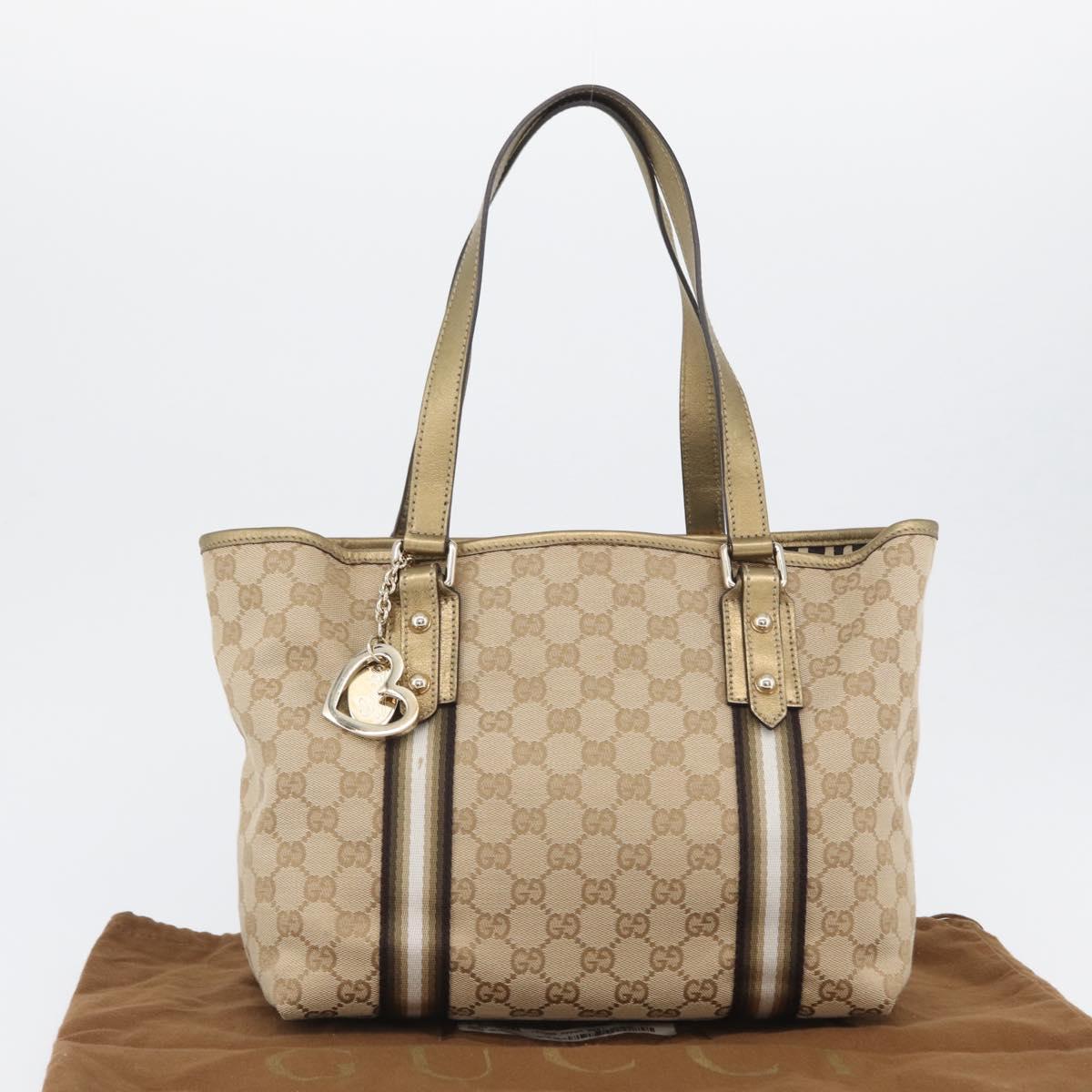 GUCCI GG Canvas Tote Bag Beige Gold 137396 Auth fm5086