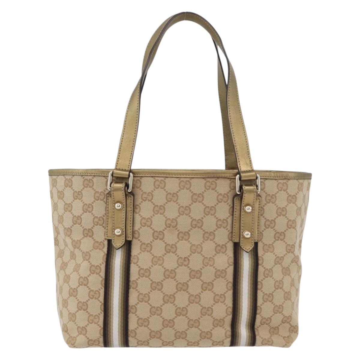 GUCCI GG Canvas Tote Bag Beige Gold 137396 Auth fm5086