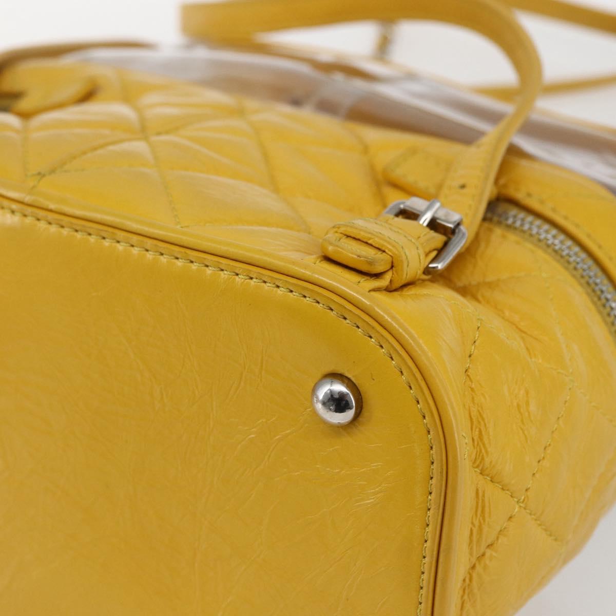 CHANEL Matelasse Chain Aquarium Backpack Leather Vinyl Yellow CC Auth fm5093V