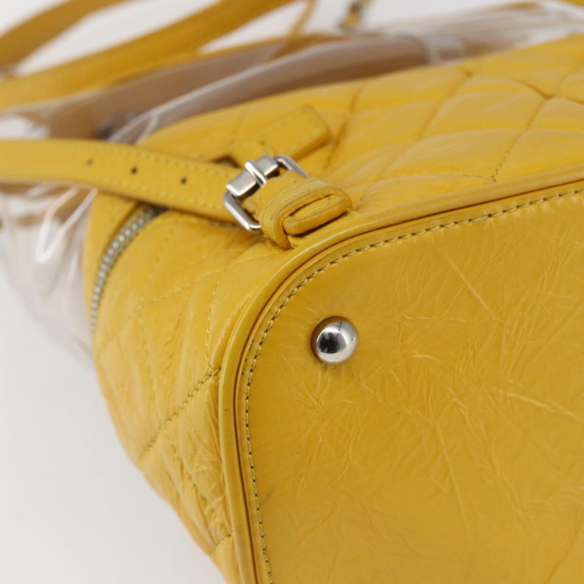 CHANEL Matelasse Chain Aquarium Backpack Leather Vinyl Yellow CC Auth fm5093V