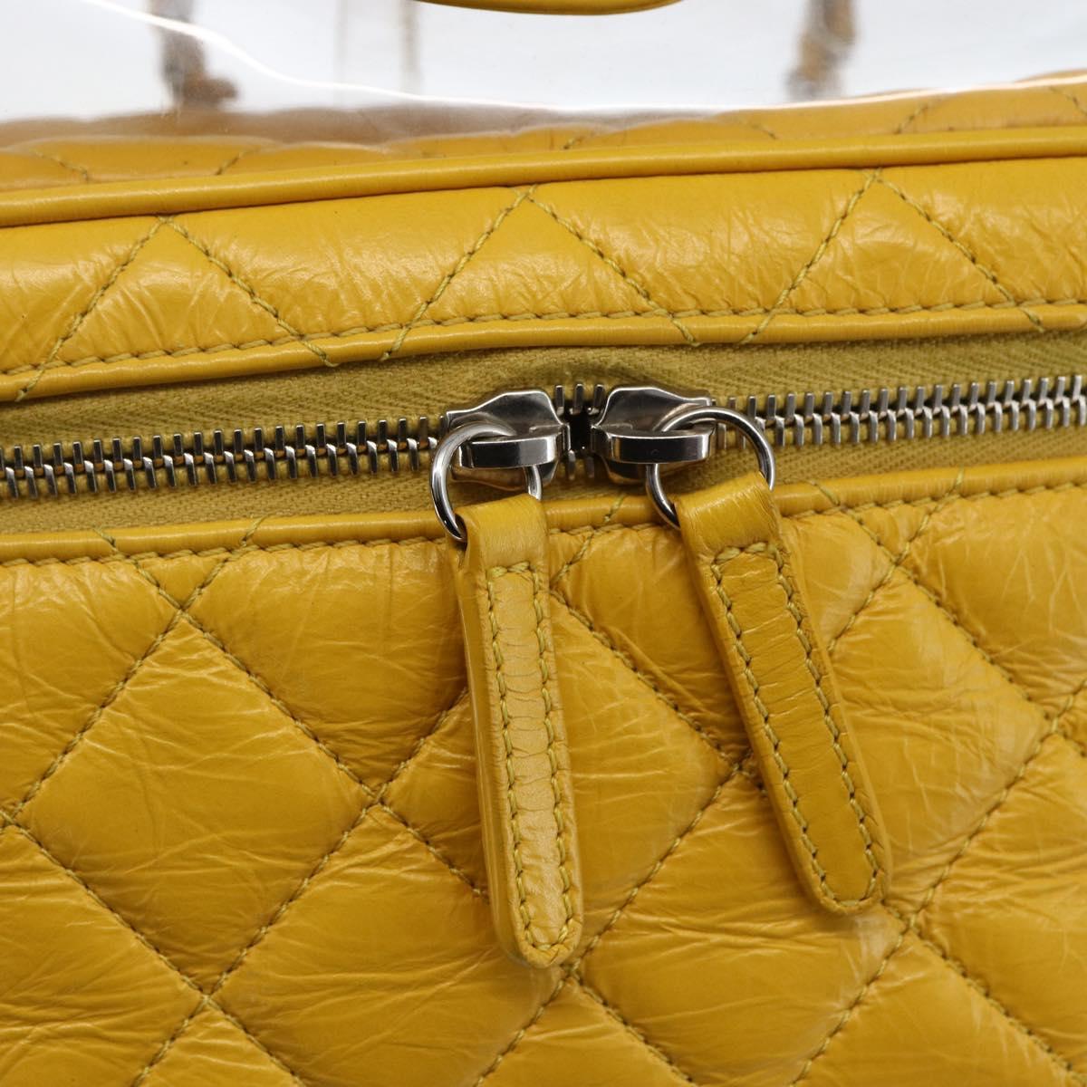 CHANEL Matelasse Chain Aquarium Backpack Leather Vinyl Yellow CC Auth fm5093V